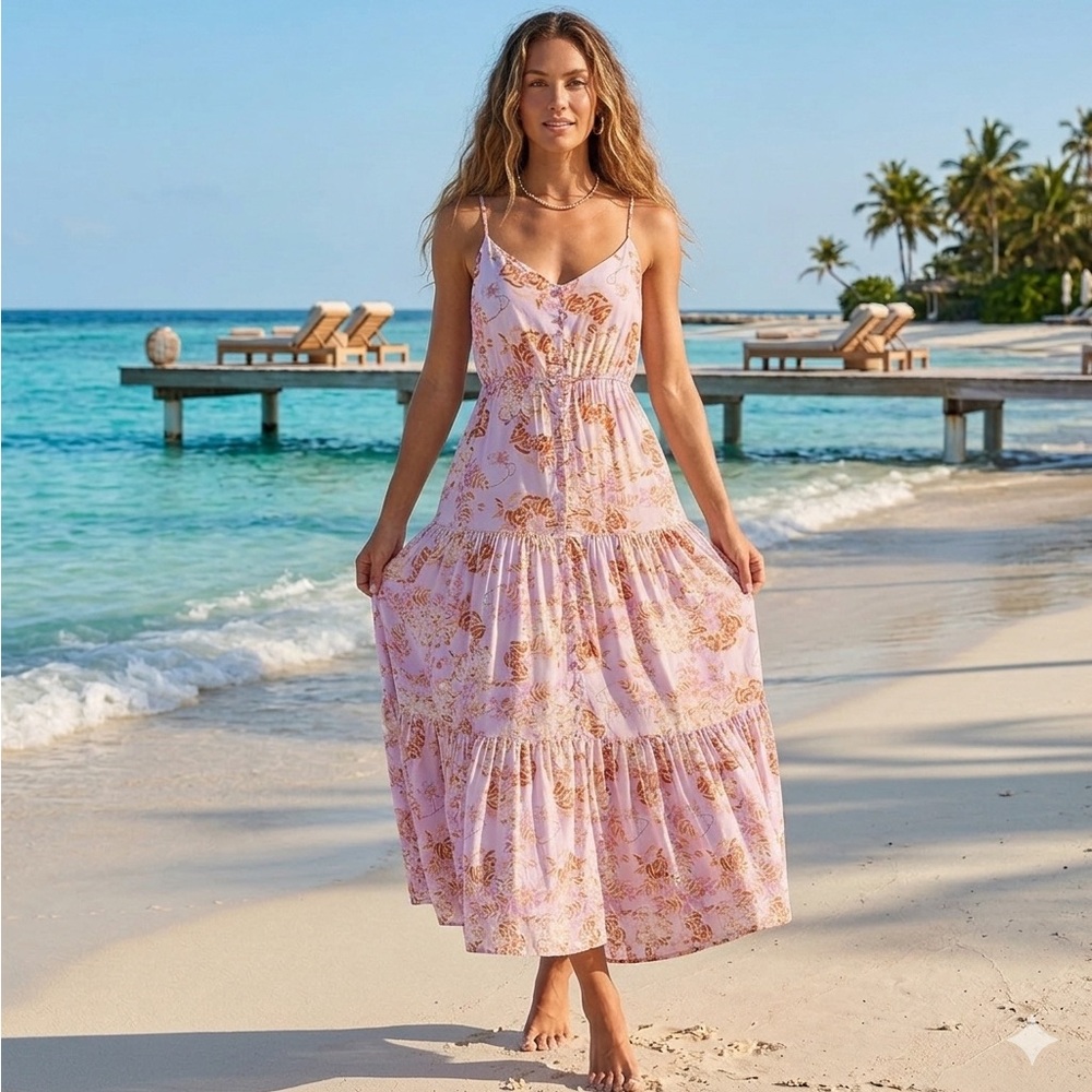 Steve Madden Lavender Floral Spaghetti-Strap Rayon Flowy Maxi Dress SZ XL - Picture 6 of 6